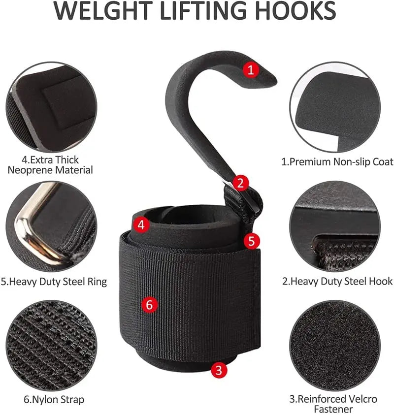 Heavy-Duty Weight Lifting Hooks – Adjustable Wrist Support & Non-Slip Training Grips VIP