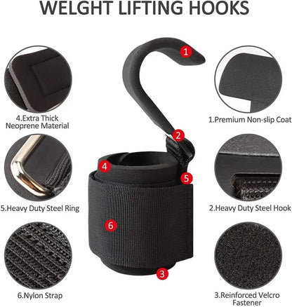 Heavy-Duty Weight Lifting Hooks – Adjustable Wrist Support & Non-Slip Training Grips VIP