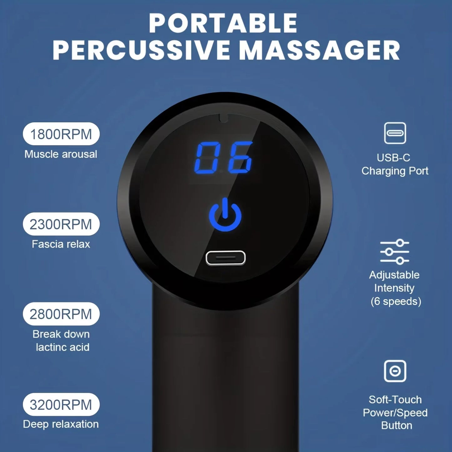 Deep Tissue Percussion Massage Gun with LED Touch Screen